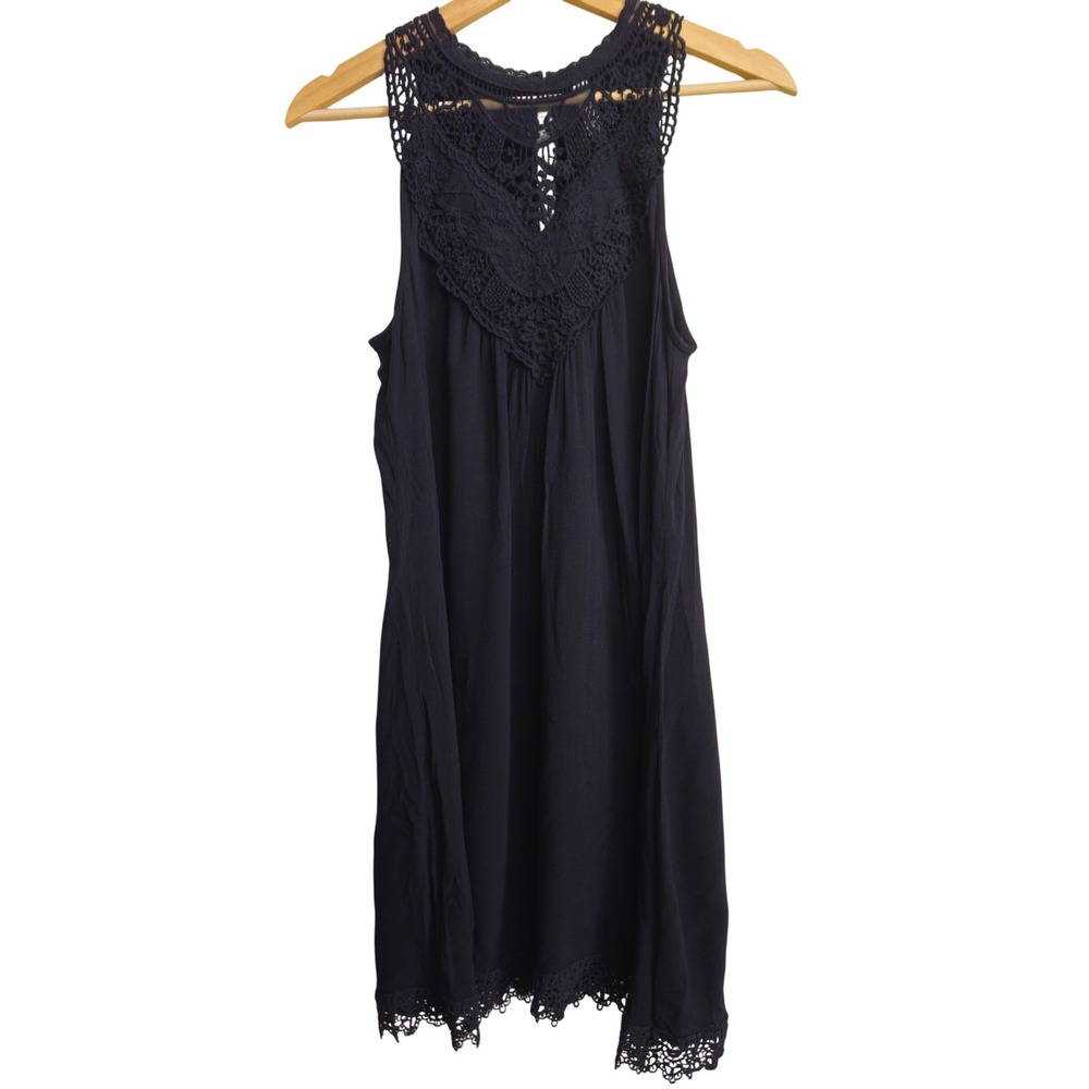 Black Sleeveless‎ Shift Dress Crochet Lace Bib Small Boho Dark Fairy Whimsigoth